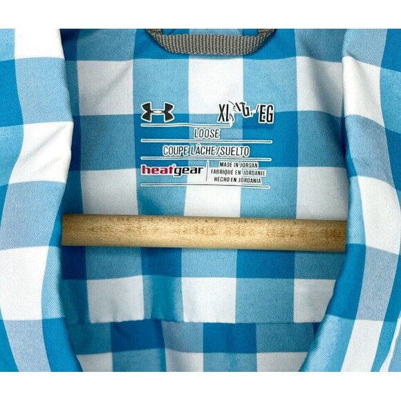 Under Armour Shirt Adult XL Teal Blue Plaid Vented Button‎ Up Short Sleeve Mens - Picture 3 of 5